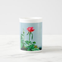Rose bloom and bud on bone china mug