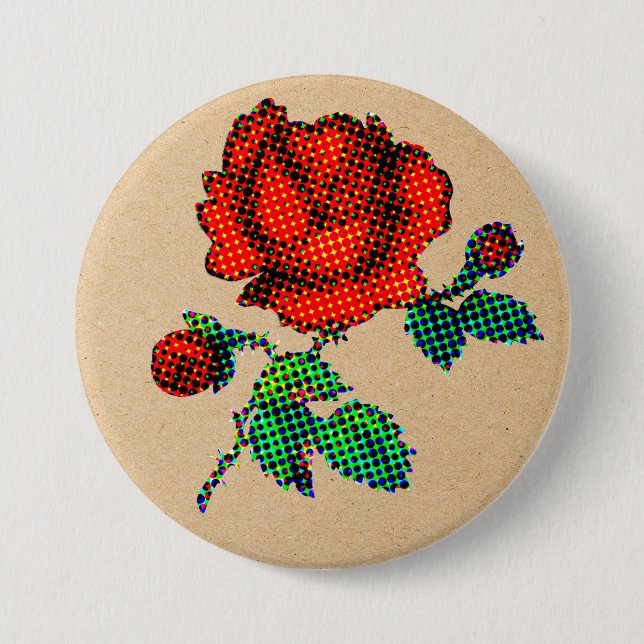 Rose Bloom Halftone on Brown Paper Fine Art 7.5 Cm Round Badge (Front)
