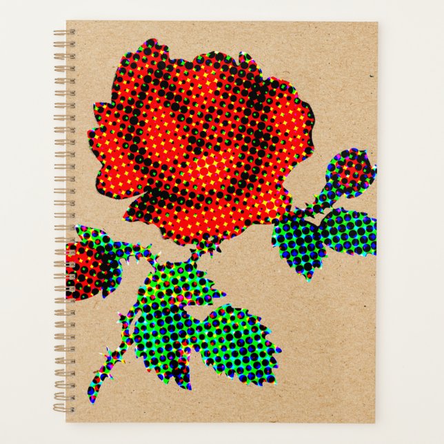 Rose Bloom Halftone on Brown Paper Fine Art Planner (Front)