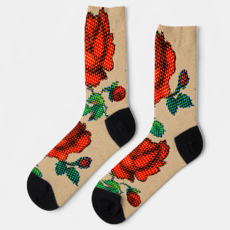 Rose Bloom Halftone on Brown Paper  Fine Art Socks