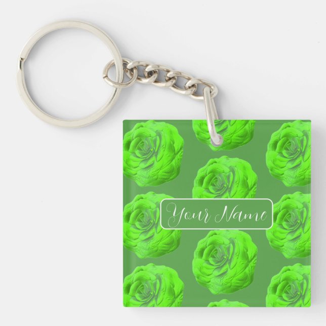 Rose Bloom in Green, 3D Effect - Key Ring (Front)