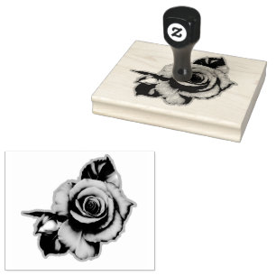 Rose Bloom Wood Handle    Rubber Stamp