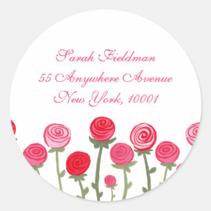 Rose Blooms White Name Address Label Sticker