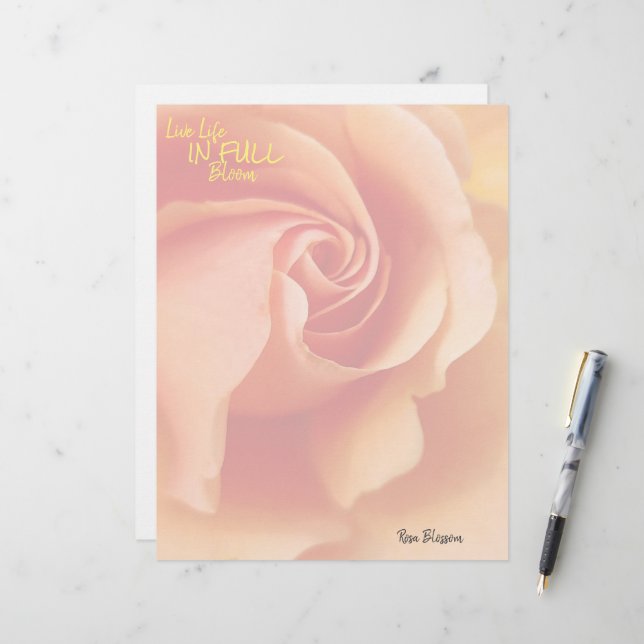 Rose Blossom / Apricot Peach / Stationery Sheets Custom Letterhead (Front/Back In Situ)