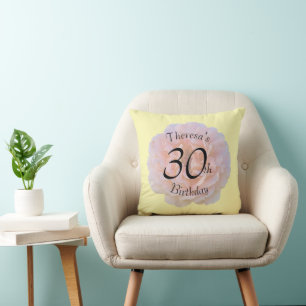 Rose Blossom / Pink & Yellow / 30th Birthday Cushion