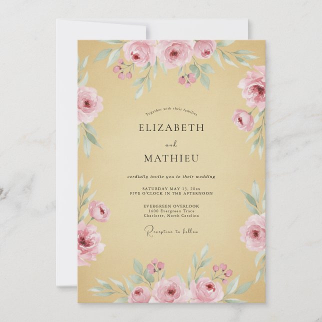 Rose Blossom Romantic Flourish Wedding Invitation (Front)