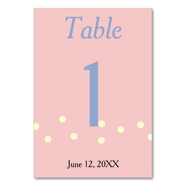Rose Blue Polka Dots Wedding Table Number (Front)