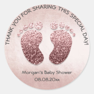Rose Blus Glitter Feet Baby Shower Favour Thank Yo Classic Round Sticker