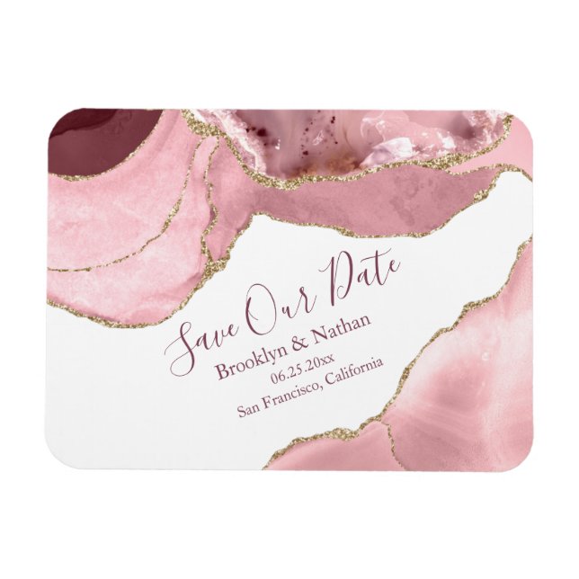Rose Blush Agate Save The Date Magnet (Horizontal)