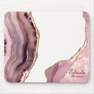 Rose Blush And Gold Glitter Agate Mouse Pad