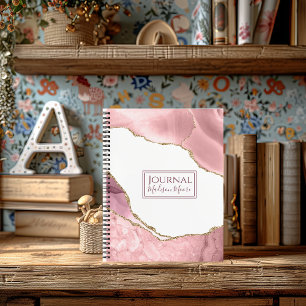 Rose Blush And Gold Glitter Agate Notebook