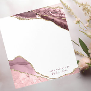 Rose Blush And Gold Glitter Agate Notepad