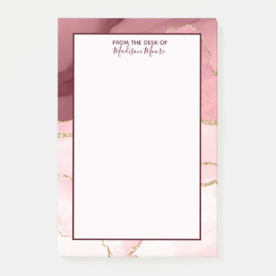 Rose Blush And Gold Glitter Agate Post-it Notes