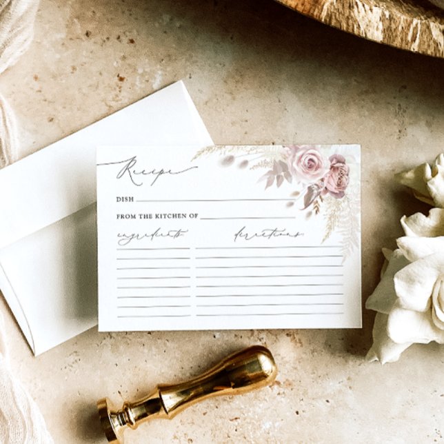 Rose Blush Floral Bridal Shower Recipe Card (Creator Uploaded)