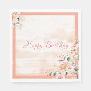 Rose Blush Floral Watercolor Modern Typography Napkin