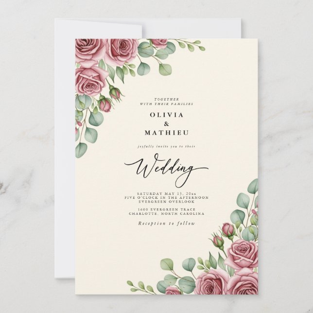 Rose Blush Floral Wedding Invitation (Front)