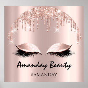Rose Blush Glitter Drips Eyelash Makeup Hairdresse Poster