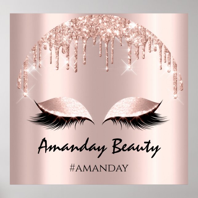 Rose Blush Glitter Drips Eyelash Makeup Hairdresse Poster (Front)