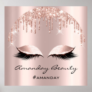 Rose Blush Glitter Drips Eyelash Makeup Nails Poster