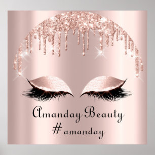 Rose Blush Glitter Drips Eyelashes Makeup Hair Poster