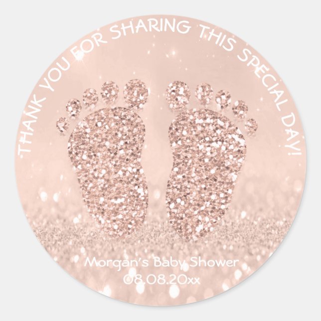 Rose Blush Glitter Feet Baby Shower Favour Thank Classic Round Sticker (Front)