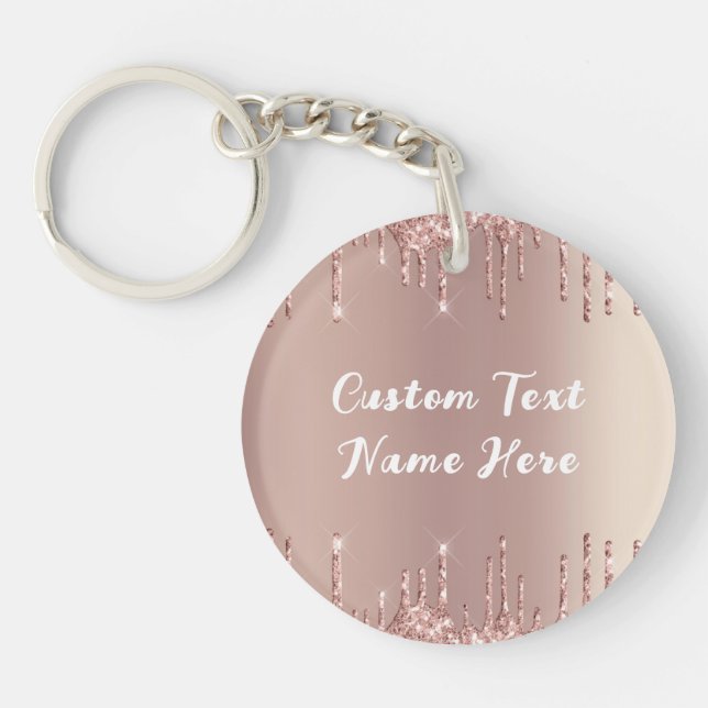 Rose Blush Glitter Keychain with Custom Text (Front)