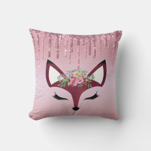 Rose Blush Glitter Paint Girly Fox Cushion