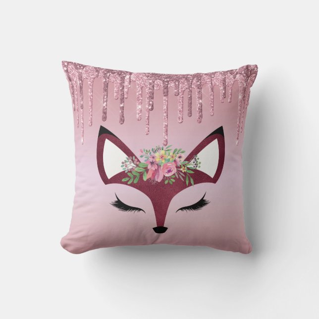 Rose Blush Glitter Paint Girly Fox Cushion (Front)