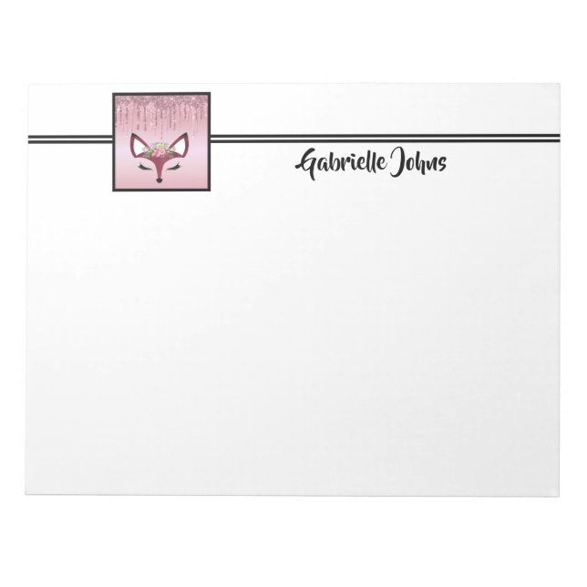 Rose Blush Glitter Paint Girly Fox Notepad (Front)