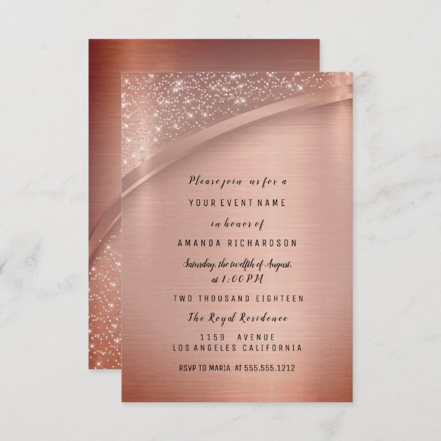 Rose Blush Glitter Spark Birthday Party Invitation (Front/Back)