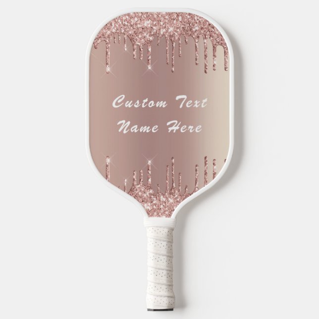 Rose Blush Glitter Text Name Pickleball Paddle (Front)
