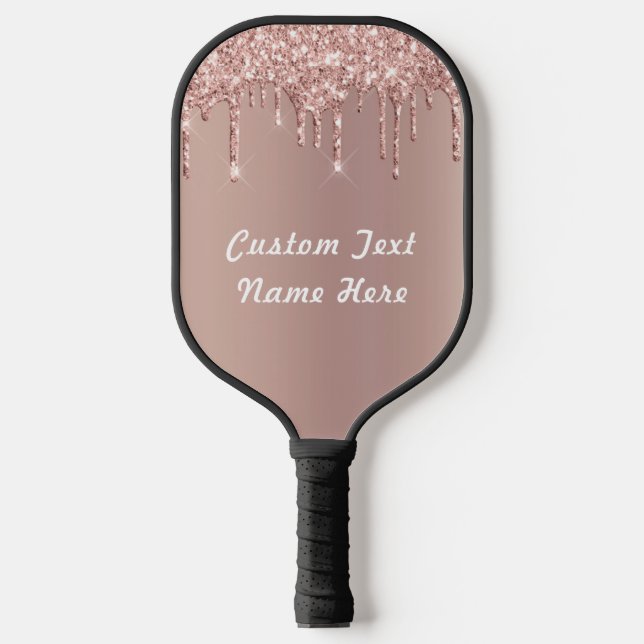 Rose Blush Glitter Text Name Pickleball Paddle (Front)