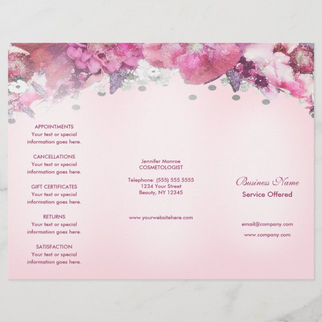 Rose Blush Menu & Pricing (Front)