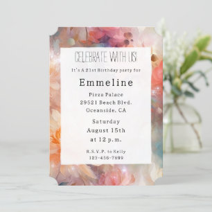 Rose Blush Peach Orange Floral Birthday Invitation
