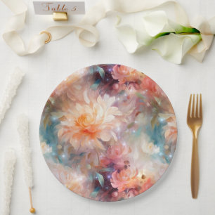 Rose Blush Peach Orange Floral  Paper Plate