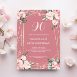 Rose | Blush Pink Floral 90th Birthday Invitation<br><div class="desc">Looking for a beautiful and elegant birthday invitation? Check out our rose and blush pink floral invitation with a stunning gold geometric frame! This customisable invitation is perfect for any birthday celebration, whether it's a sweet 16, 30th, or 60th. The delicate pink flowers add a touch of femininity, while the...</div>