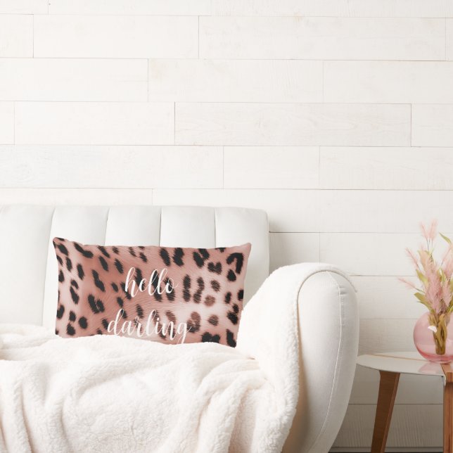 Rose Blush Pink Leopard Lumbar Cushion (Couch)