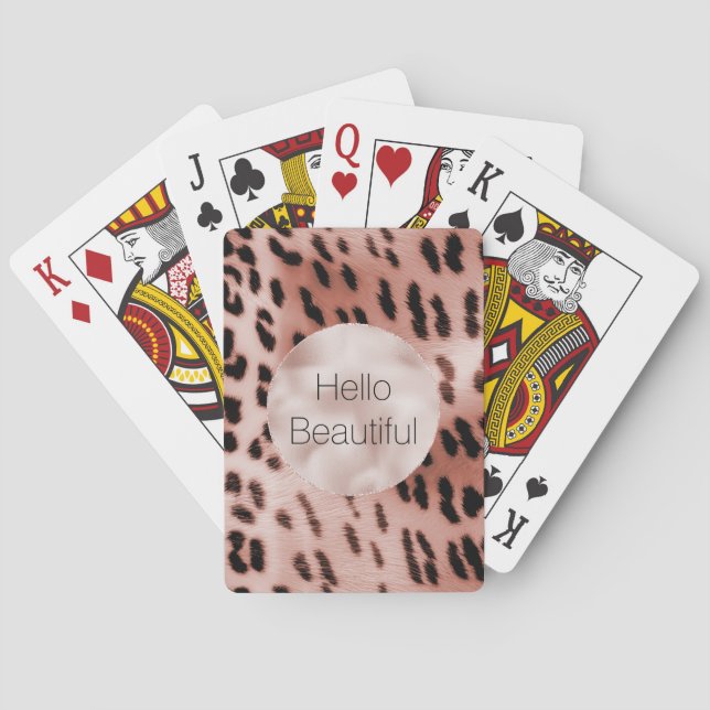 Rose Blush Pink Leopard Playing Cards (Back)