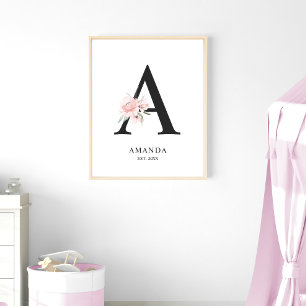Rose Blush Pink Letter 'A' Nursery Name Wall Art