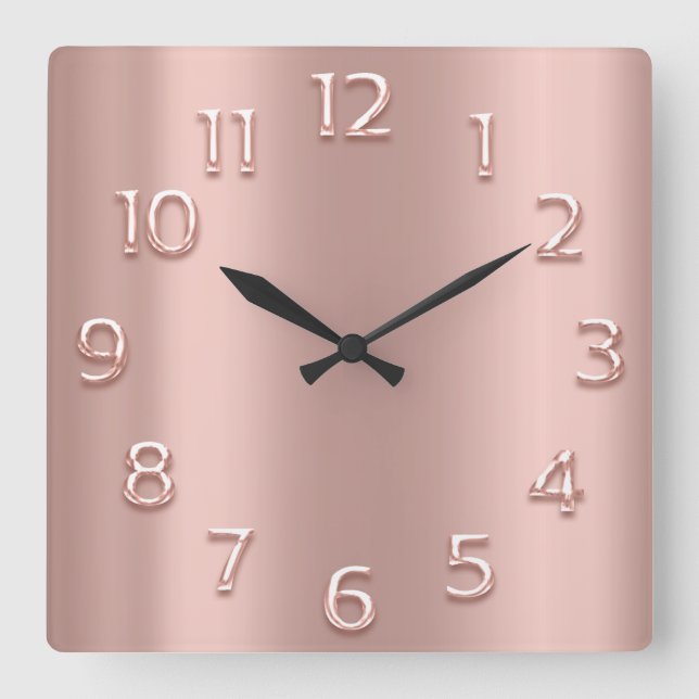 Rose Blush Pink Minimal 3D EFFECT Square Wall Clock (Front)