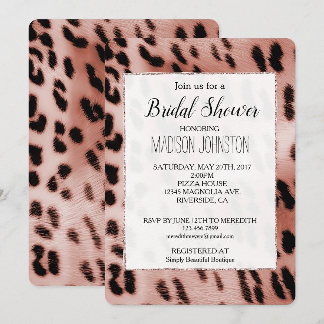 Rose Blush Pink White Leopard Invitation (Front/Back)