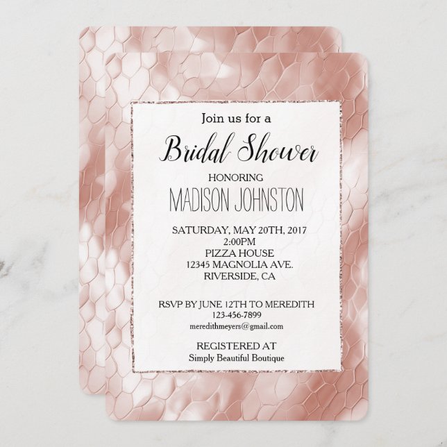 Rose Blush Pink White Snake Skin Invitation (Front/Back)
