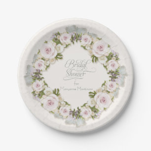Rose Blush Sage Succulent Greenery Bridal Shower Paper Plate