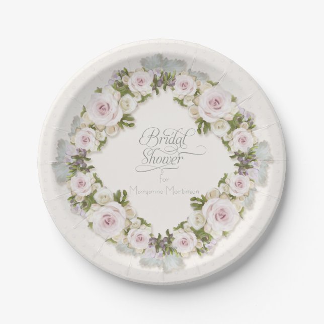 Rose Blush Sage Succulent Greenery Bridal Shower  Paper Plate (Front)