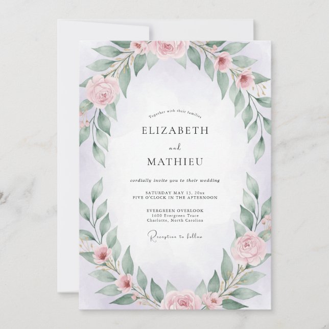 Rose Blush Sage Wreath Wedding Invitation (Front)