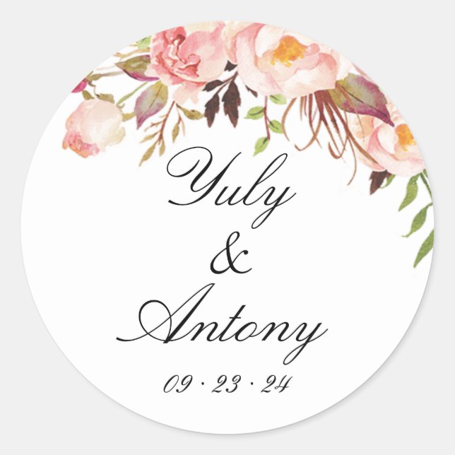 Rose Blush Watercolor Floral Envelope Seal (Front)