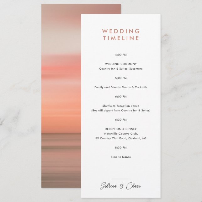 Rose Blush Wedding Itinerary Timeline Invitation (Front/Back)