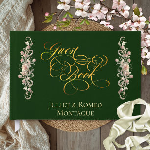 Rose Border & Heart Monogram - Emerald Guest Book