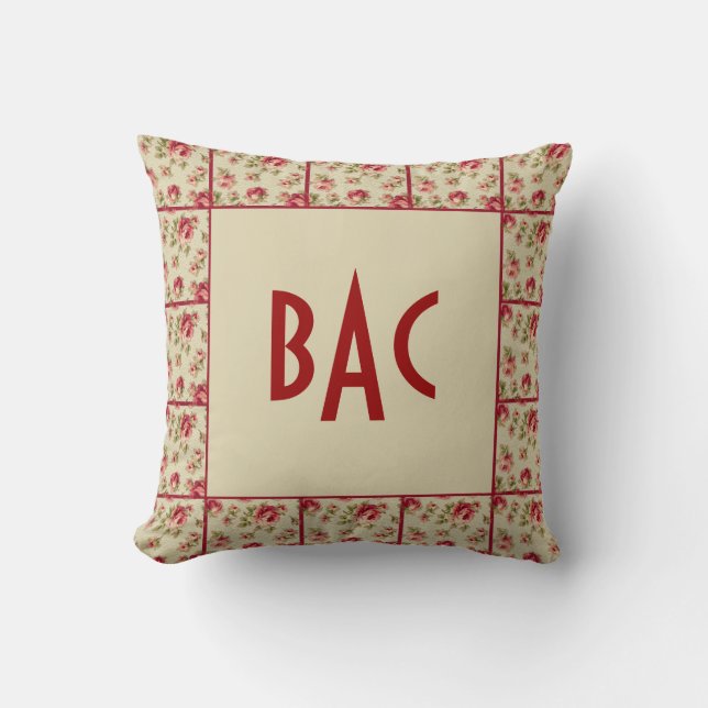 Rose Border Monogram Pillow (Front)