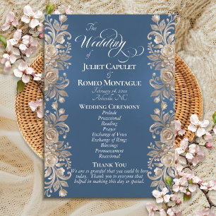 Rose Border on Blue - Wedding Program